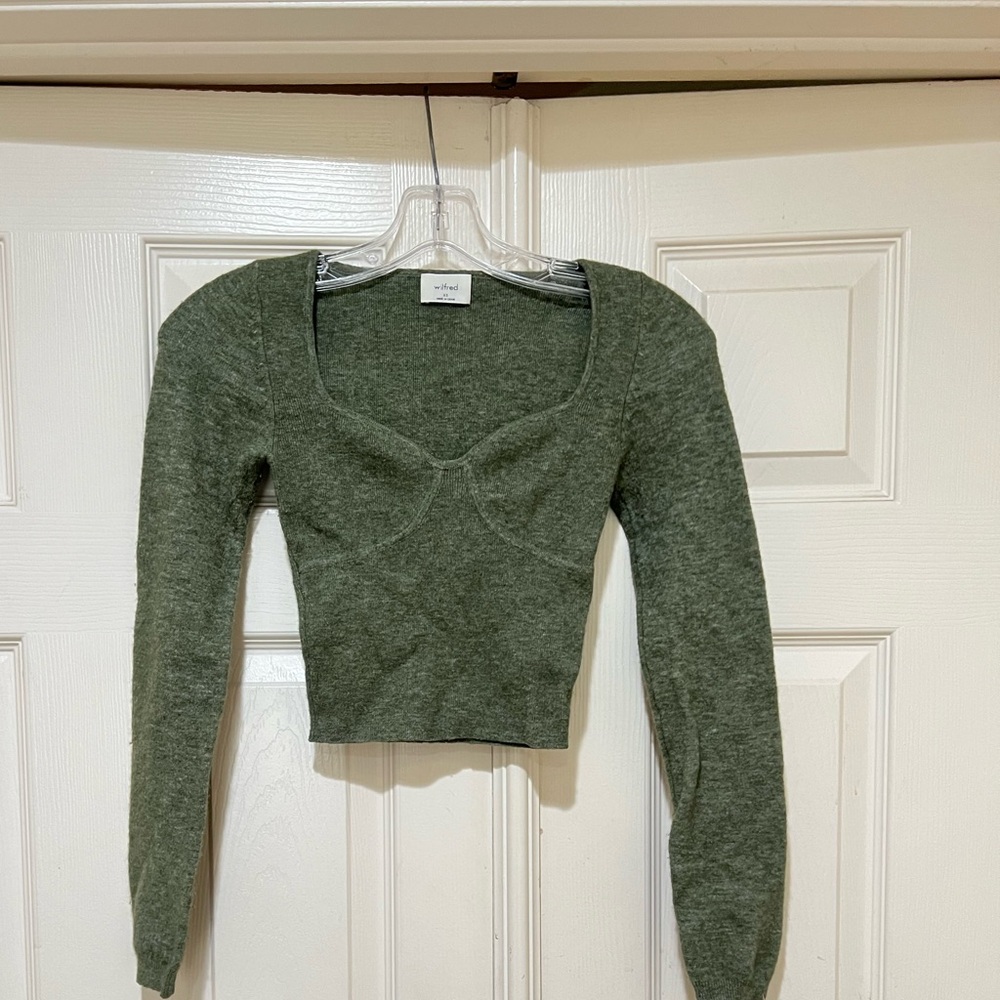 Aritzia Wilfred Green cropped cashmere wool blend Sweater top size XS